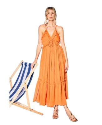 Women's Chiffon Ruffle Strappy Floaty Maxi Dress