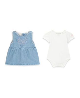 Baby Girls' Short-Sleeve Bodysuit and Denim Romper, 2-Piece Set