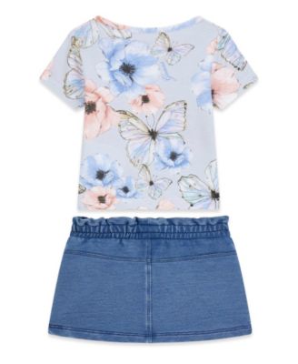 Baby Girls' Short-Sleeve T-Shirt and Knit Denim Skirt, 2-Piece Set