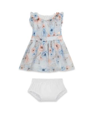 Baby Girls' Chiffon Sleeveless Dress with Matching Diaper Cover
