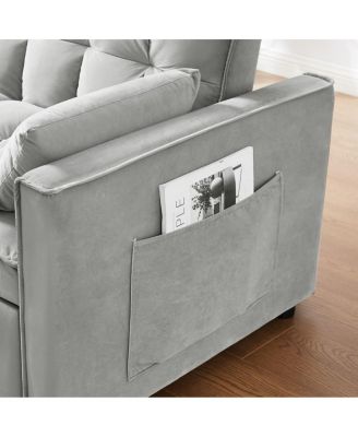 Convertible Velvet Loveseat Sleeper Sofa, 3-in-1 Pull Out Couch Bed with Adjustable Backrest, Toss Pillows & Pockets for Apartment