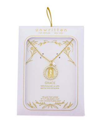 Cubic Zirconia Gold Plated Saint Pendant Necklace