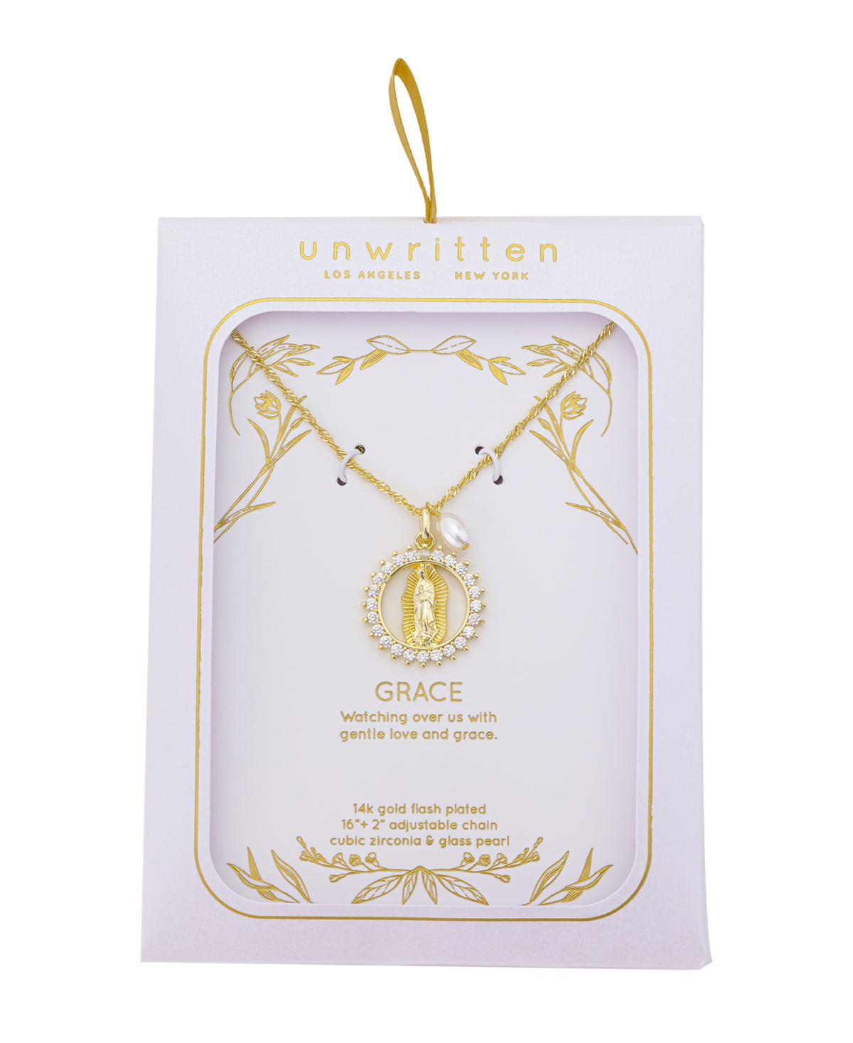 Unwritten Cubic Zirconia Gold Plated Saint Pendant Necklace In Gold