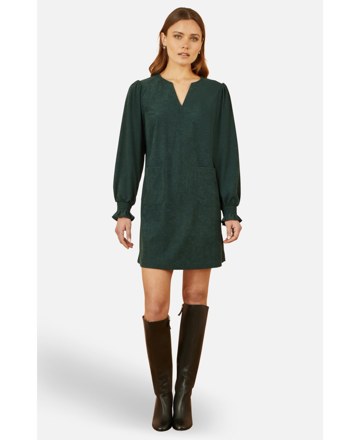 Yumi Women's Long Sleeve V-Neck Mini Dress