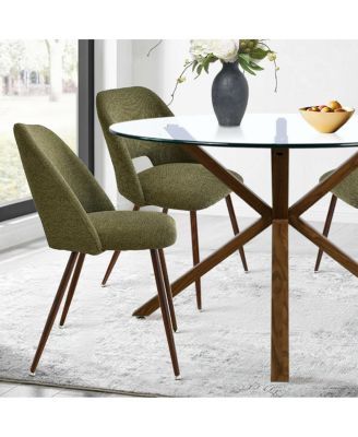 Modern 5-Piece Glass Top Dining Set for Small Spaces, 39.4'' Round Table with Fabric Chairs for Kitchen or Apartment-Maison Boucle