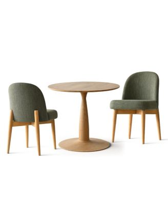 3-Piece Round Dining Table Set, 34.5'' MDF Wood Top with Metal Base and Upholstered Wood-Leg Chairs for Small Spaces-Maison Boucle