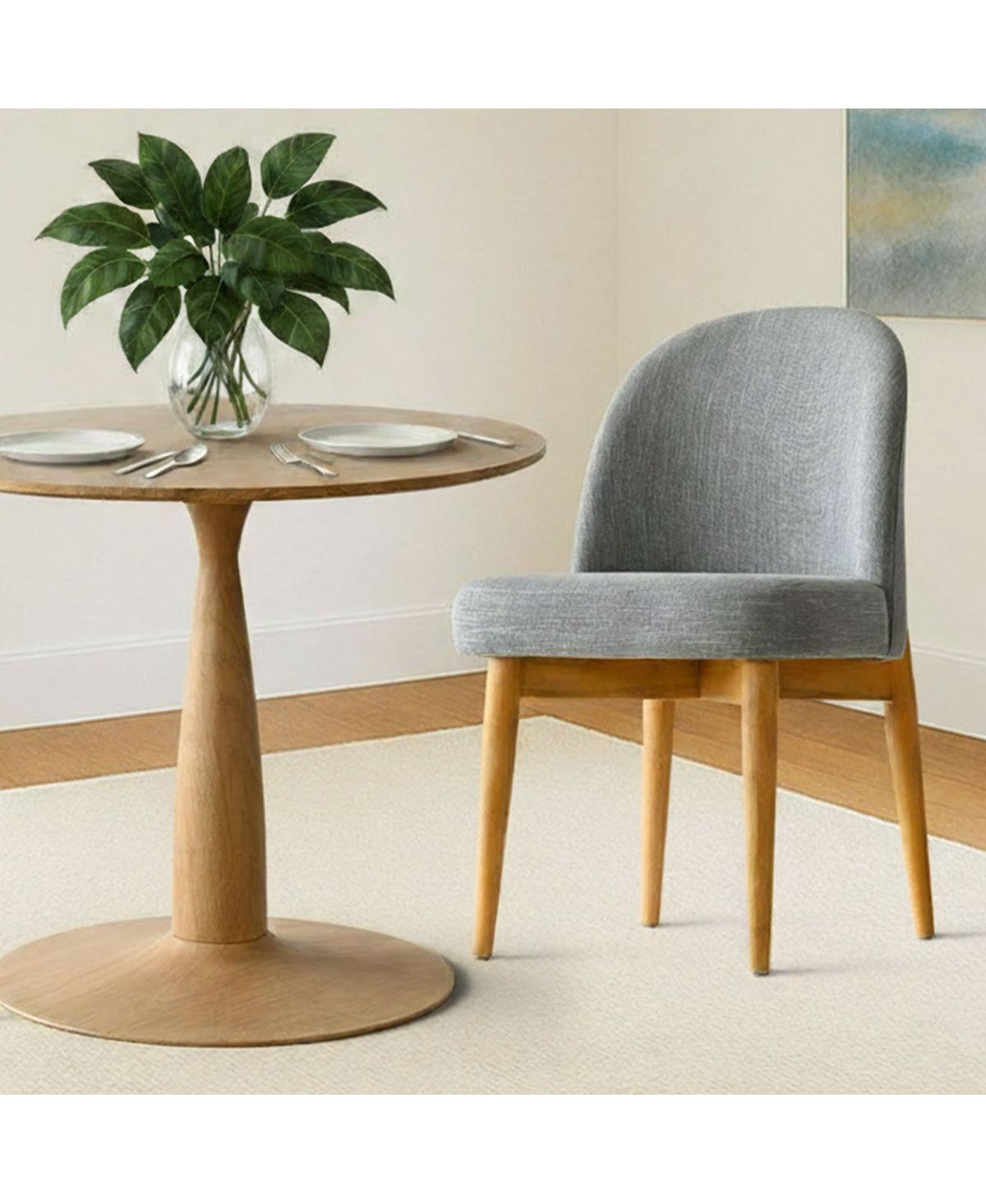 3-Piece Round Dining Table Set, 34.5'' Mdf Wood Top with Metal Base and Upholstered Wood-Leg Chairs for Small Spaces-Maison Boucle