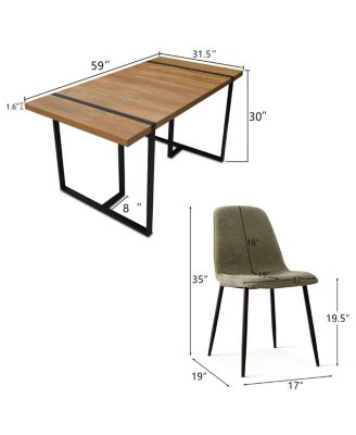 5-Piece Dining Table Set with 59'' MDF Table, Rectangular Wood-Look Top and Black Metal Legs with 4 Upholstered Chairs-Maison Boucle