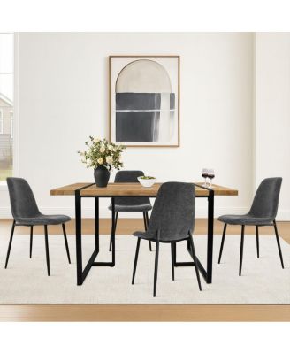 5-Piece Dining Table Set with 59'' MDF Table, Rectangular Wood-Look Top and Black Metal Legs with 4 Upholstered Chairs-Maison Boucle
