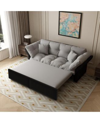 74.8" Queen Size Pull Out Sofa Bed, 3-in-1 Convertible Velvet Loveseat Sleeper with 2 Pillows for Living Room or Guest Room