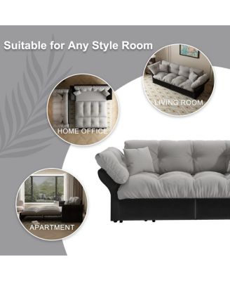 74.8" Queen Size Pull Out Sofa Bed, 3-in-1 Convertible Velvet Loveseat Sleeper with 2 Pillows for Living Room or Guest Room