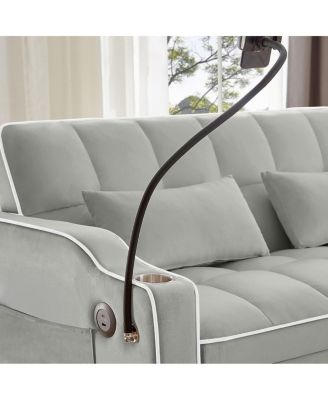 2-Seater Sofa Bed with Pull Out Sleeper, USB & Type-C Charging, Adjustable Backrest, Modern Velvet Loveseat for Small Spaces