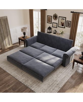 93.7" Velvet King Pull Out Sofa Bed, 3-in-1 Convertible Sleeper Couch with Chaise and Nailhead Trim for Living Room or Guest Room-Maison Boucle