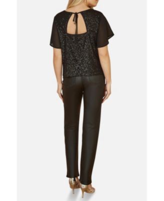 Women's Sheer Short Sleeve Sequin Top