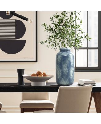 13.8" Terracotta Blue Mottled Round Vase, Ceramic Jar for Dried Flowers & Home Decor