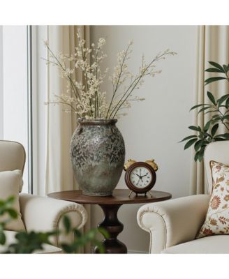 Antiqued Terracotta Jar Vase, Rustic 14.17-Inch Green & Brown Flower Holder