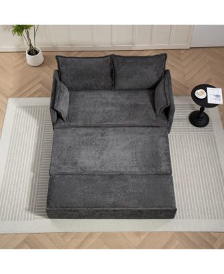 Pull Out Corduroy Sleeper Sofa with USB & Storage, 59.5'' Convertible Loveseat Bed for Small Spaces, Apartment, Bedroom