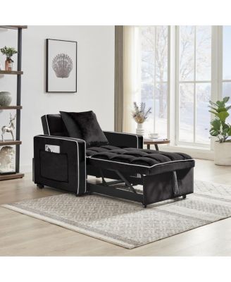 3-in-1 Convertible Velvet Chair Bed, Single Sleeper Sofa with Adjustable Backrest, Pull Out Bed & Side Pocket for Small Spaces