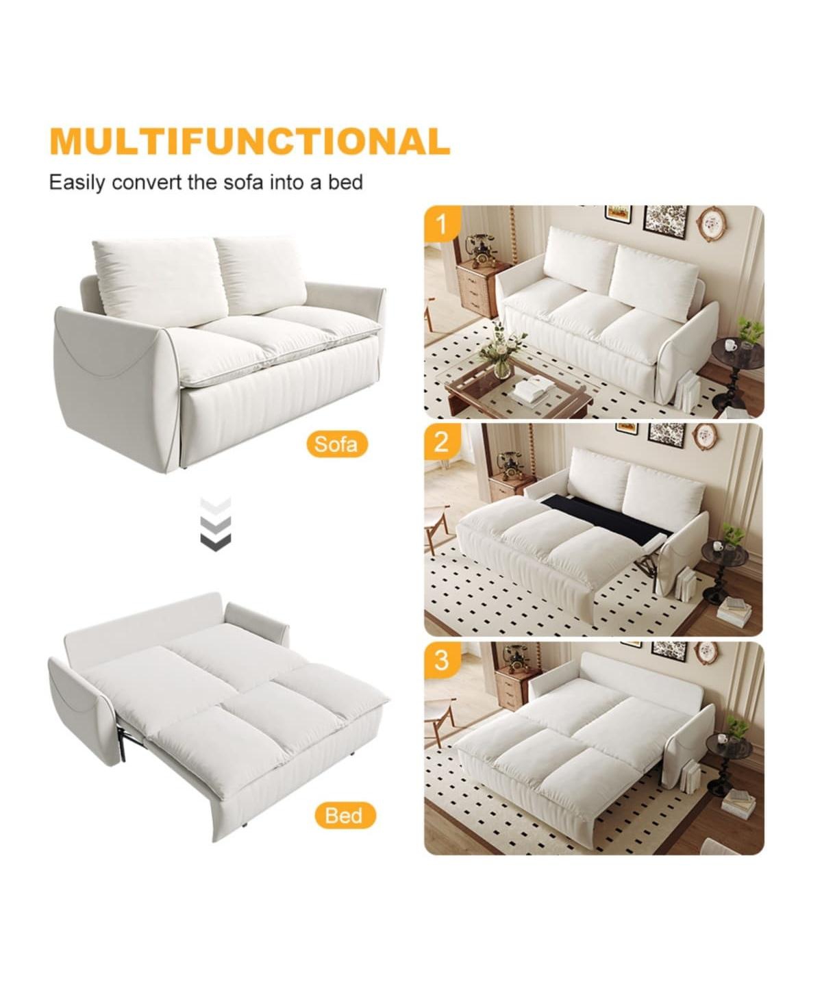 Maison Boucle 70.9" Pull Out Sofa Bed, 3-Seat Velvet Convertible Sleeper Couch with 2-in-1 Pillow Blanket Set for Living Room or Guest