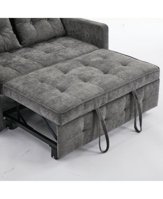 Linen Sleeper Sofa Bed, 2-Seater Pull Out Sofa with Cup Holder, USB Charging, Multi-Position Back for Apartment or Guest Room