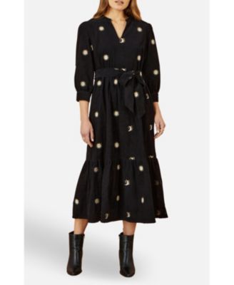 Women's Cosmic Embroidery Cord Midi Shirt Dress