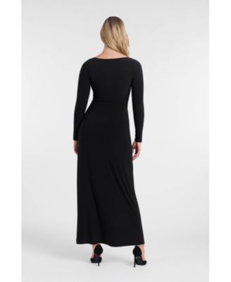 Women's Sculpting Shapewear Shirred V-Neck Long Sleeve Solid Maxi Dress