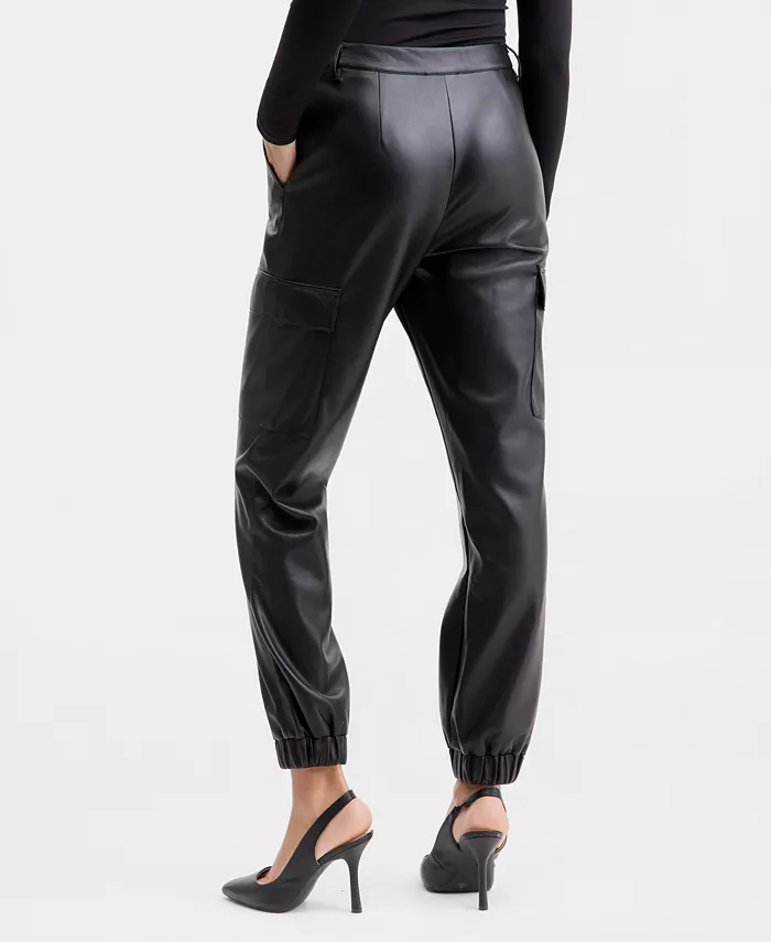 Women's Faux-Leather Jogger Pants - thumbnail 4