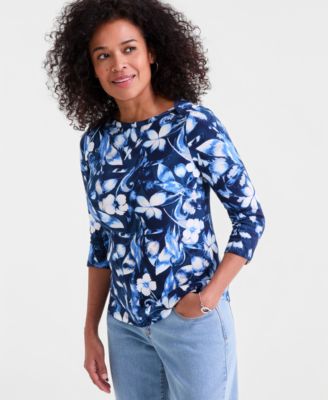 Women's Pima Cotton 3/4-Sleeve Boat-neck Top, Macy's Exclusive