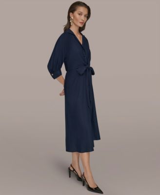 Women's Collared 3/4-Sleeve Midi Dress