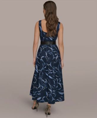 Women's Square Neck Belted A-Line Dress