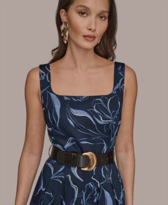 Women's Square Neck Belted A-Line Dress
