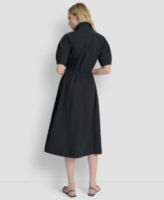 Women's Short-Sleeve Collar Zip Neck Midi Dress