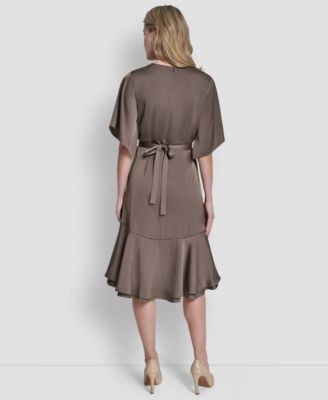 Women's Flutter Sleeve V-Neck High Low Midi Dress