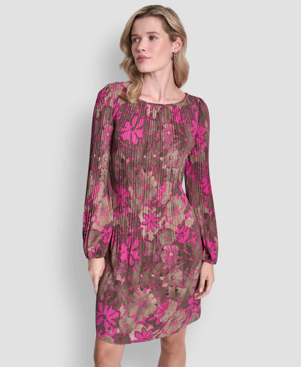 Dkny Women's Long-Sleeve Release Pleat Shift Dress