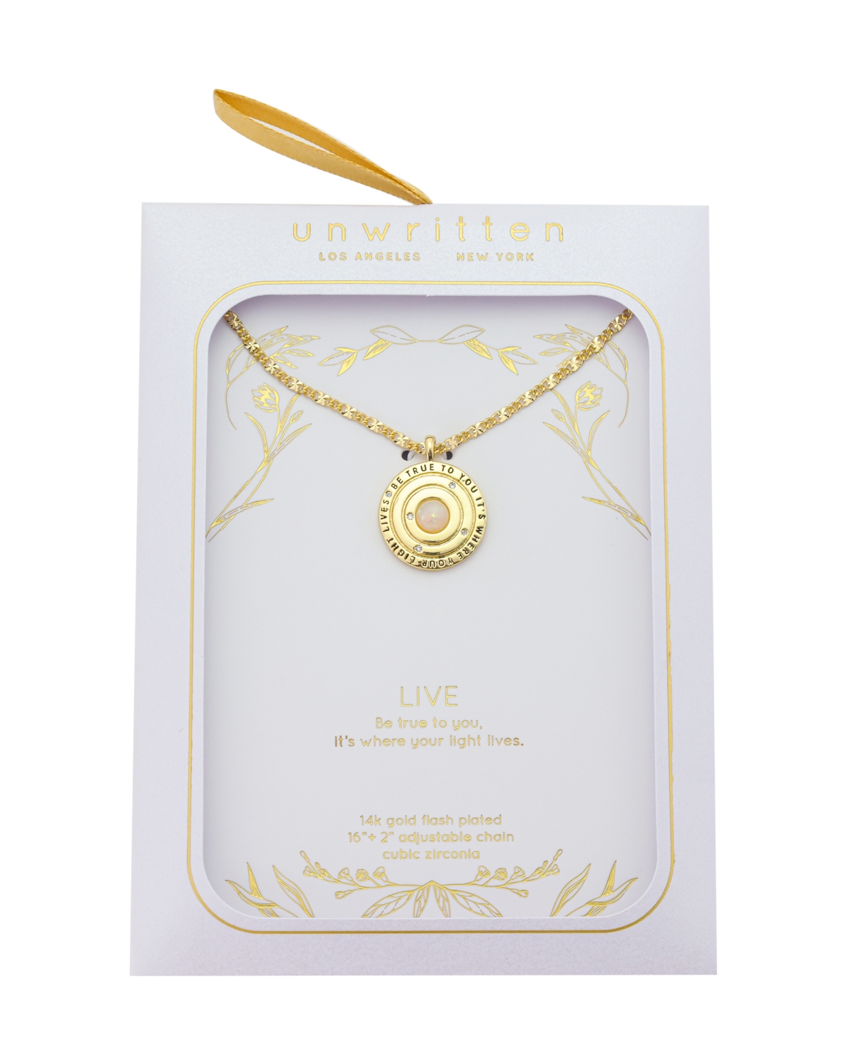 Unwritten Be True To You It's Where Your Light Live Cubic Zirconia Faux Opal Round Design Neck In Gold