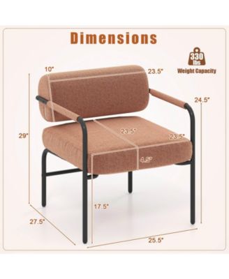 1 PCS Modern Velvet Upholstered Accent Chair with Cylindrical Backrest & Metal Armrests