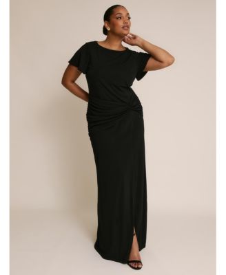 Women's Knot Panel Flutter Sleeve Stretch Dresses