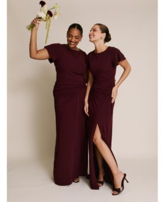 Women's Knot Panel Flutter Sleeve Stretch Dresses