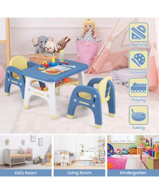 Kids Table and 2 Chairs Set Activity Art Desk with Storage Shelf & Building Blocks