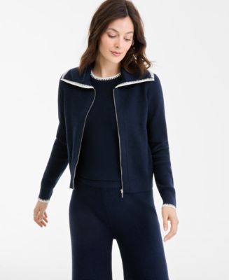 On 34th Women's Tipped Collared Zip-Up Cardigan, Macy's Exclusive