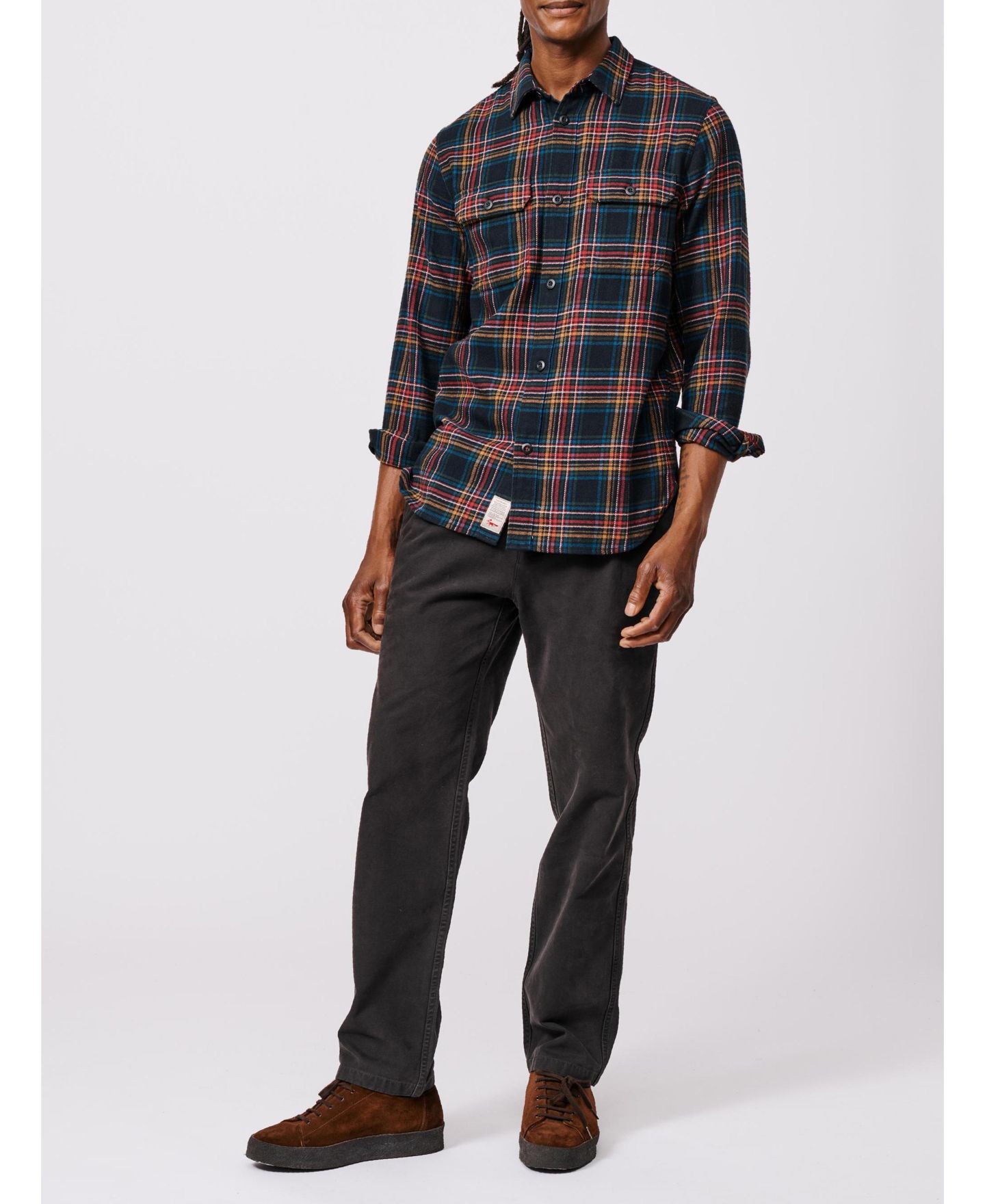 Мужская рубашка Aubin Crowle Button Up Flannel, цвет: Чёрный клетчатый — фото 7