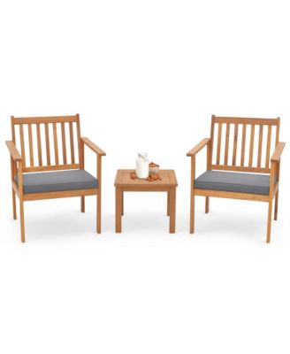  3 PCS  Acacia Wood  Soft Cushions  Patio Furniture Set (Chairs & Coffee Table)