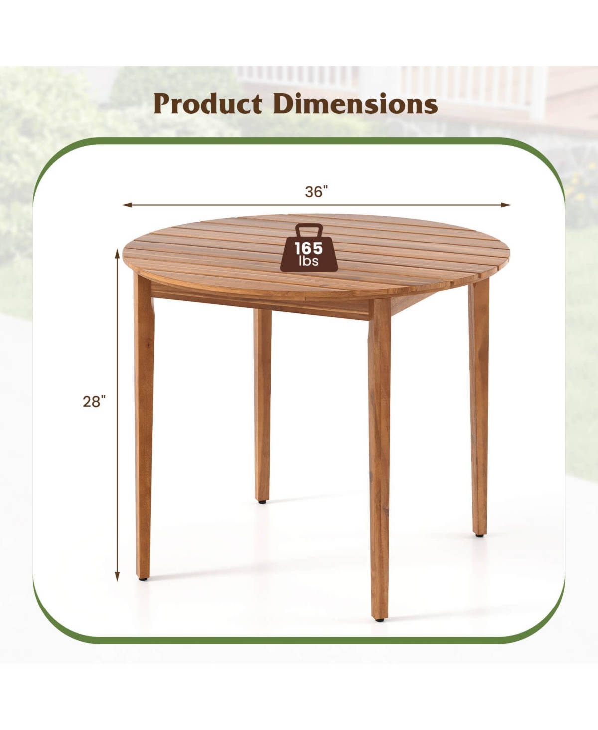 Costway Round Outdoor Dining Table for 4 People 36 inch Acacia Wood Patio Table for Yard