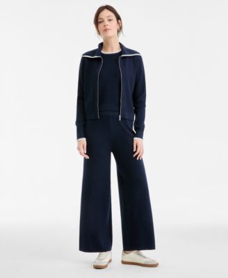 Women's Tipped Zip-Up Cardigan, Sleeveless Sweater & Pull-On Pants, Macy's Exclusive