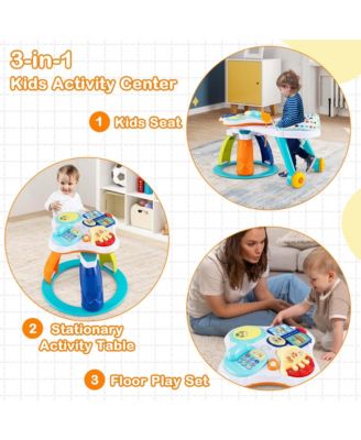 3 in 1 Baby Stationary Activity Center Walk-Around Kids Play Table Set