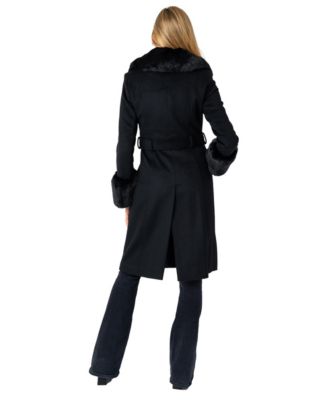 Women's Belted W/Faux Fur Collar & Cuff