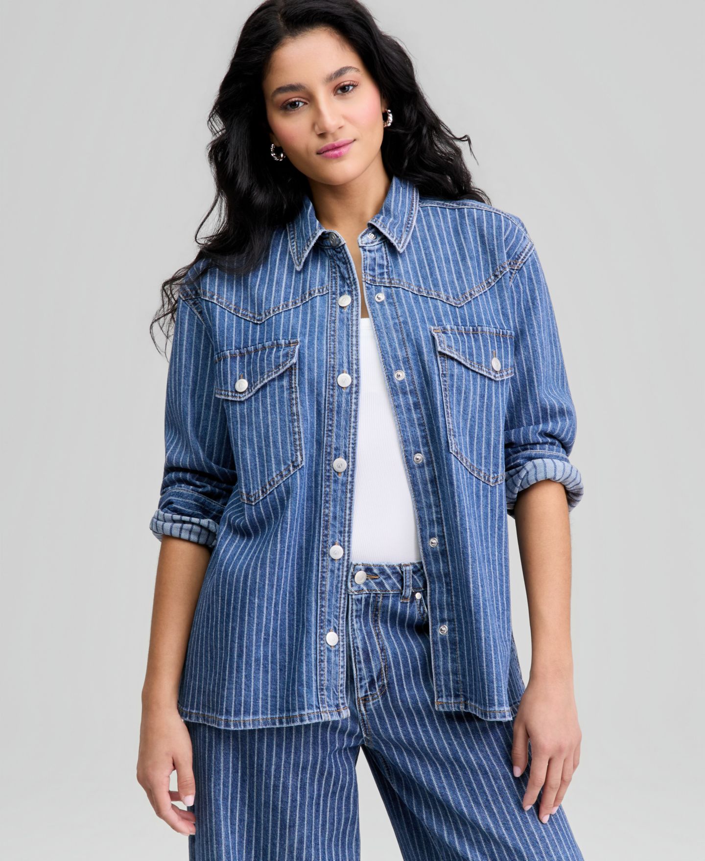 Женская рубашка And Now This Oversized Denim, цвет: Полосатый — фото 1