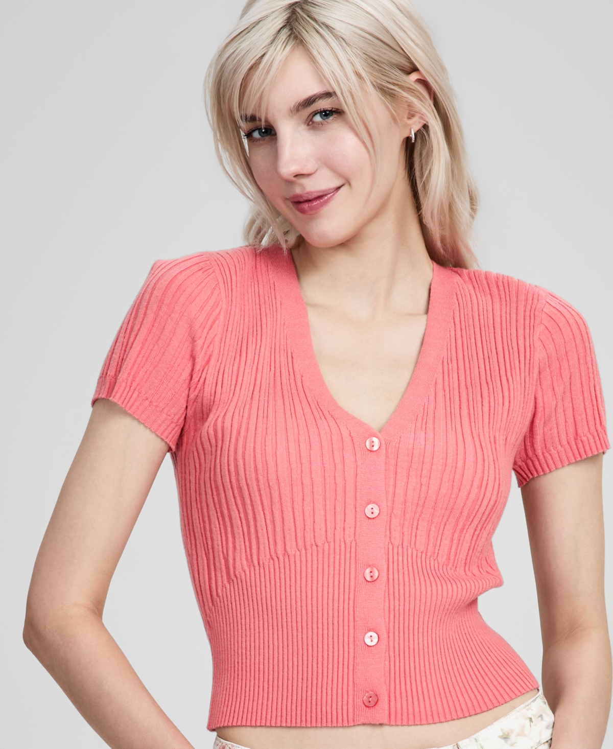 And Now This Women's Ribbed Short-Sleeve Cardigan, Macy's Exclusive