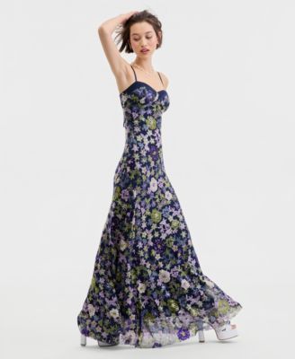 Juniors’ Floral Sequin Gown
