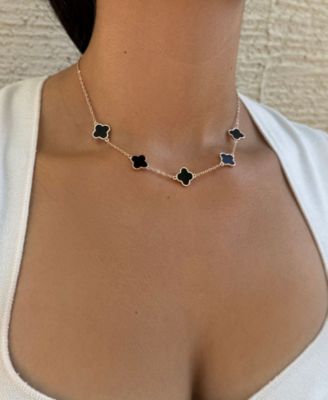 Metal-tone Black Clover Station Necklace